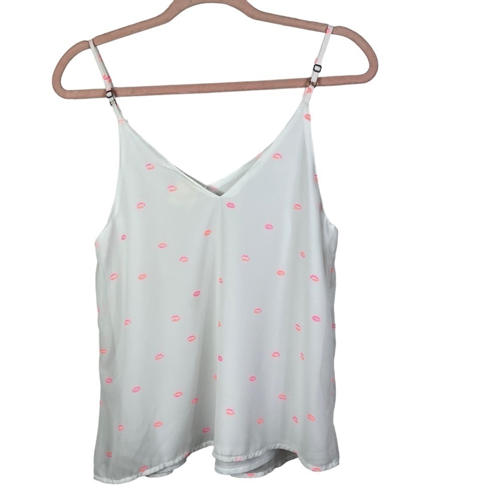 Japna Women's Camisole Top Lips Print Adjustable Straps Lined Flowy Size M